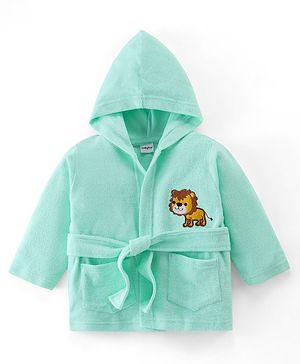 Babyhug Knit Terry Full Sleeves Hooded  Bath Robe with  Lion Patch - Blue