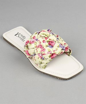 Hola Bonita Slip On Sandals with Floral Print - Off White