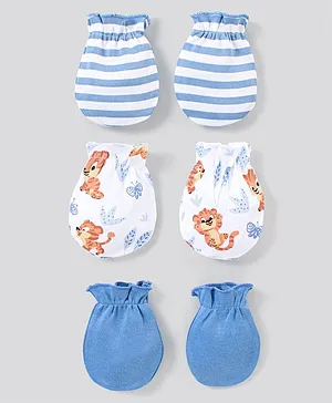Babyhug 100% Cotton Mittens Tiger Print Pack Of 3 - Multicolour