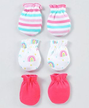Babyhug 100% Cotton Mittens Pack of 3 - Multicolour
