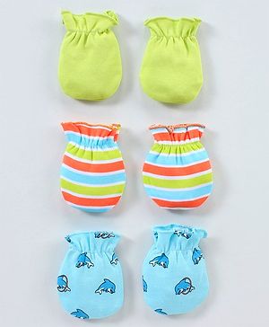 Babyhug 100% Cotton Mittens Pack of 3 - Multicolour