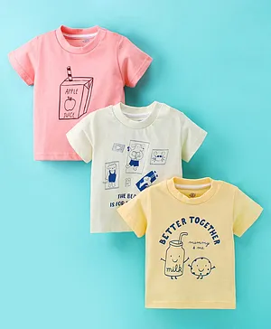 Zero Sinker Half Sleeves Text Printed T-Shirts Pack of 3 - Peach & Cream