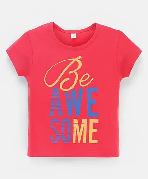 Olio Kids Cotton Sinker Half Sleeves Top Be Awesome Print - Red