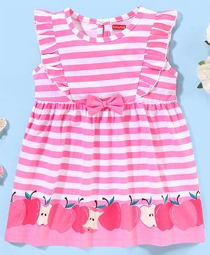 Babyhug 100% Cotton Sleveless Stripe with Bow Detailing Frock - Pink