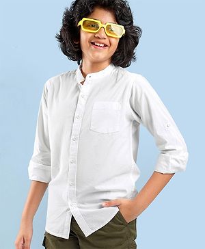 Pine Kids Cotton Full Sleeves Ultra Soft Washed Solid Color Shirt - White