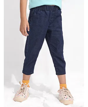 Pine Kids Cotton Elastane Three Fourth Length Jeggings - Dark Blue
