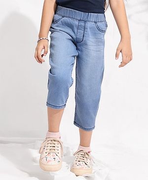 Pine Kids Cotton Elastane Three Fourth Length Jeggings - Light Blue