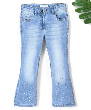Kids Girls Bell Bottom Jeans Skinny Ripped Flare Pants Casual Denim Trousers   eBay