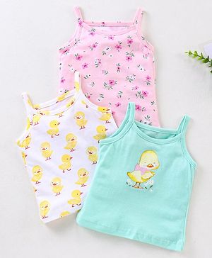 Babyhug 100% Cotton Knit Sleeveless Slips Duck Print Pack of 3 - Blue & White