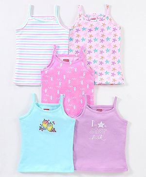 Babyhug 100% Cotton Sleeveless Slips Striped Pack of 5 - Blue & Pink