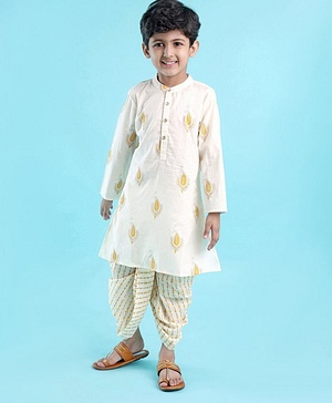 Babyhug 100% Cotton Woven Full Sleeves Embroidered Kurta & Dhoti Set - Cream