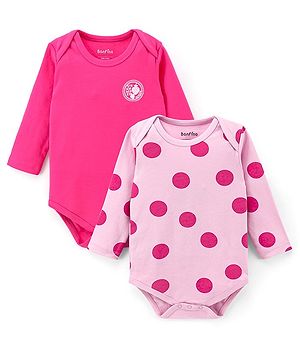 Bonfino 100% Cotton Interlock Full Sleeves Onesie Polka Dot Print Pack Of 2 - Pink