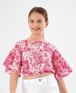 Primo Gino 100% Viscose Full Sleeves Top Floral Print - Pink