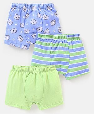 Babyhug 100% Cotton Knit Striped Briefs Bear Print Pack of 3 - Green & Blue