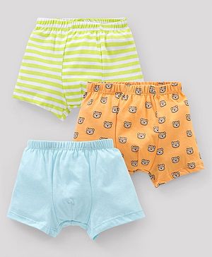 Babyhug 100% Cotton Striped & Teddy Print Briefs Pack of 3 - Turquoise Green & Orange