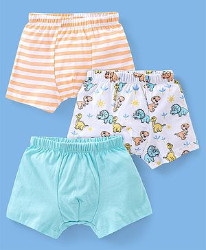 Babyhug 100% Cotton Briefs Stripes & Dino Print Pack of 3- Blue & White