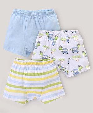 Babyhug 100% Cotton Briefs Stripes & Car Print Pack of 3- Blue & White