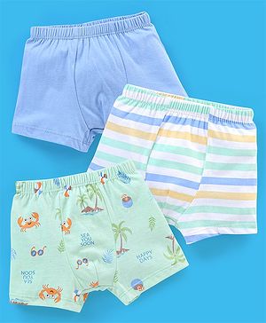 Babyhug 100% Cotton Briefs Crab Print Pack of 3 - Blue