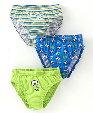 Babyhug 100% Cotton Briefs Football Print Pack of 3 - Blue & Green
