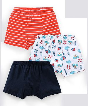 Babyhug 100% Cotton Striped & Whales Print Briefs Pack of 3 - Red White & Navy