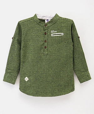 TONYBOY Full Sleeves Placement Embroidered Shirt Style Kurta - Green