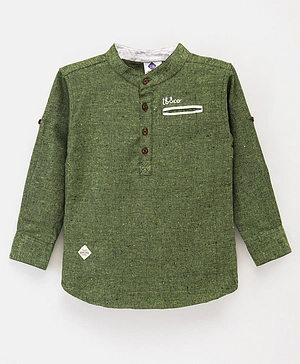 TONYBOY Full Sleeves Placement Embroidered Shirt Style Kurta - Green