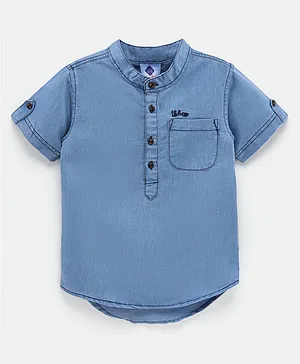 TONYBOY Hall Sleeves Placement Embroidered Shirt - Blue