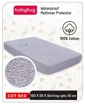 Babyhug Waterproof 100% Terry Cotton Breathable Fitted Mattress Protector Cover- Grey