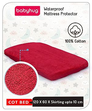 Babyhug Waterproof 100% Terry Cotton Breathable Fitted Mattress Protector Cover - Maroon