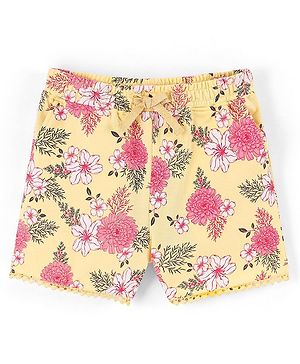 Pine Kids 100% Cotton Knit Mid Thigh Length Shorts Floral Printed - Yellow
