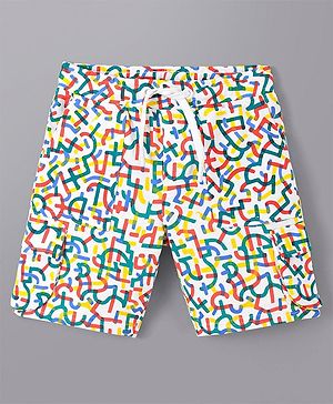 Pine Kids Cotton Knit All over Abstract Printed Shorts - Snow White