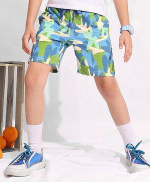 Pine Kids Knee Length Knit Abstract Print Shorts - Blue