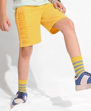 Pine Kids Cotton Knit Knee Length Shorts Paradise Print - Yellow