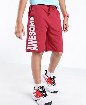 Pine Kids Cotton Knit Knee Length Cut and Sew Shorts With Awesome Printed  - Red