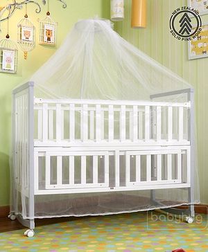 Babyhug Chester 3 in 1 Rocking Cot Cum Junior Bed With Mattress - White