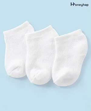 Honeyhap Premium Cotton Bamboo Ankle Length Antibacterial Terry Socks Solid Pack of 3 - White