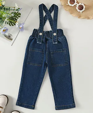 Kookie Kids Full Length Washed Denim Jeans with Suspender - Blue