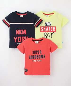 Mini Donuts Cotton Half Sleeves T-Shirt Text Printed Pack of 3 - Red & Yellow