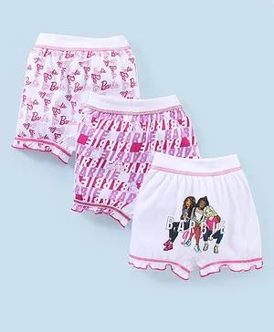 Red Rose Cotton Knit Bloomers Barbie Print Pack of 3 - Pink & White