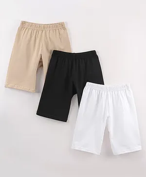 Red Rose Cotton Knit Knee Length Cycling Shorts  Solid Pack of 3 - Beige Black & White