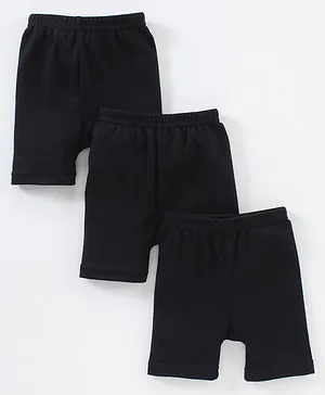 Red Rose Cotton Knit Mid Thigh Length Cycling Shorts  Solid Pack of 3 - Black