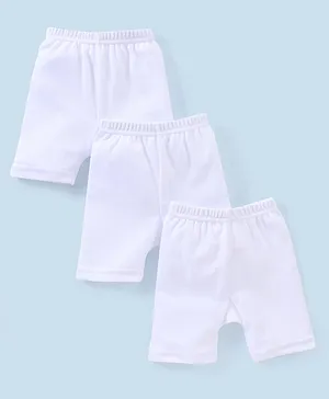 Red Rose Cotton Knit Mid Thigh Length Cycling Shorts  Solid Pack of 3 - White