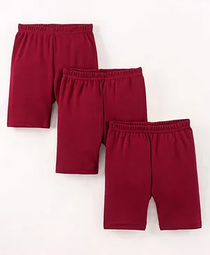 Red Rose  Cotton Knit Solid Cycling Shorts Pack of 3 - Maroon