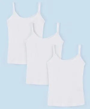 Red Rose Cotton Knit Sleeveless Solid Slips Pack of 3 - White
