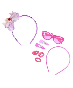 Jewelz Set Of 8 Glitter Pom Pom Detailed Bow Embellished Hair Accessories - Pink & Lavender