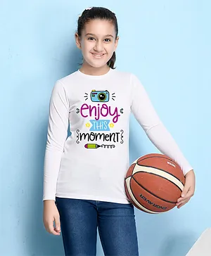 NUSYL Full Sleeves Enjoy This Moment  & Camera Printed Tee - White