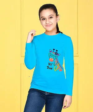 NUSYL Full Sleeves Hi Dear Giraffe With Heart Printed Tee - Sky Blue