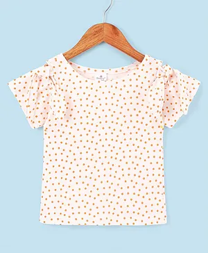 Smarty Girls 100% Cotton Half Sleeves Top Polka Dots Print - Off White