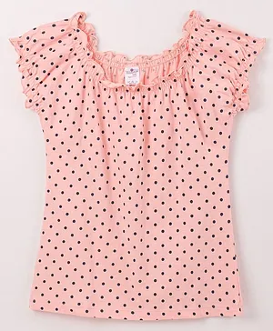 Smarty Girls 100% Cotton Half Sleeves Top Polka Dots Print - Peach