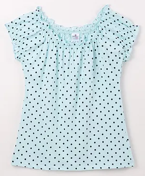 Smarty Girls 100% Cotton Half Sleeves Top Polka Dots Print - Sky Blue